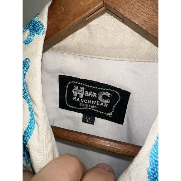 H Bar C Ranchwear Black Label Pearl Snap Womens XL Shirt Heavy Floral Embroidery - Picture 5 of 7